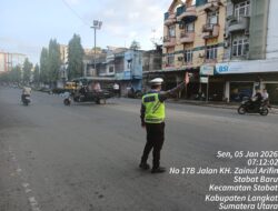 Sat Lantas Polres Langkat Hadir di Pagi Hari, Pastikan Arus Lalu Lintas Aman dan Lancar