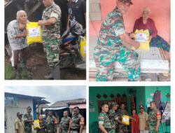 Babinsa Koramil 04 Babelan / Kodim 0509 Kab. Bekasi Distribusikan Beras Untuk Warga Desa Babelan Kota Terdampak Banjir