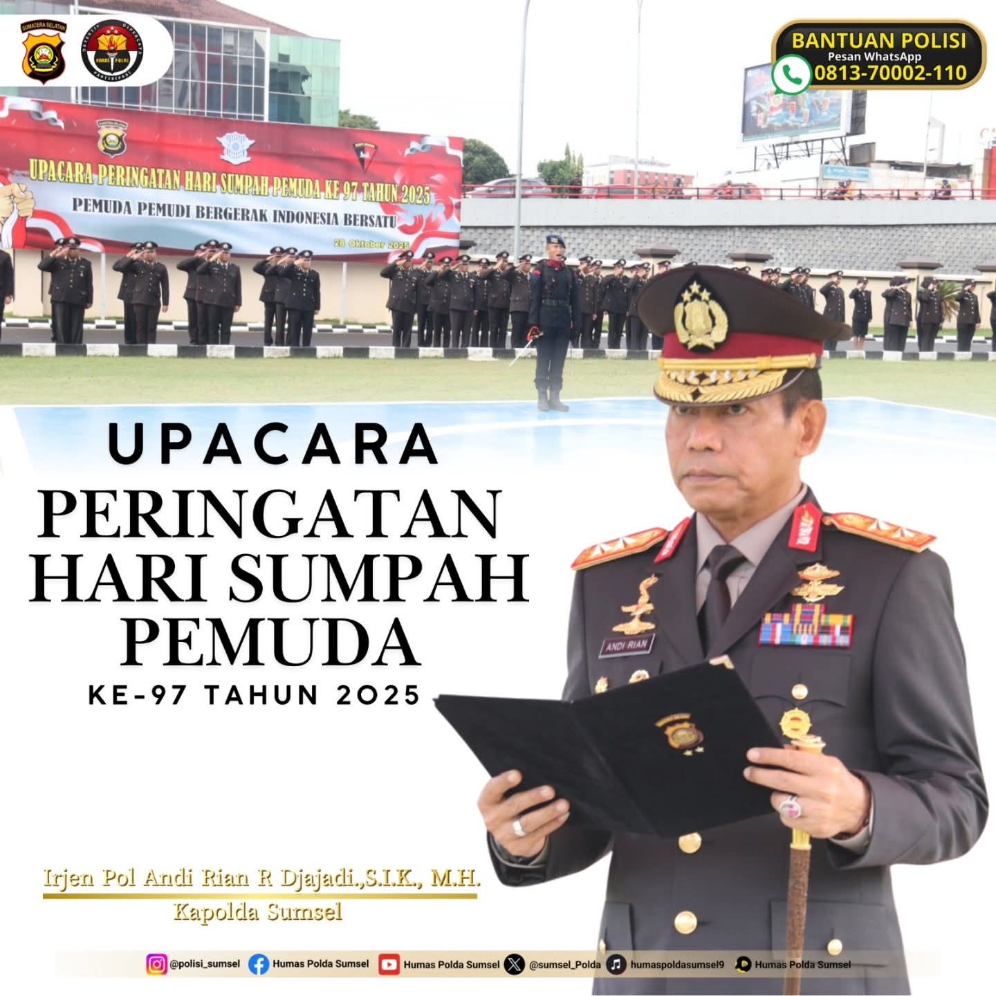 Kapolda Sumsel Ajak Pemuda Jadi Pelopor Kamtibmas di Hari Sumpah Pemuda